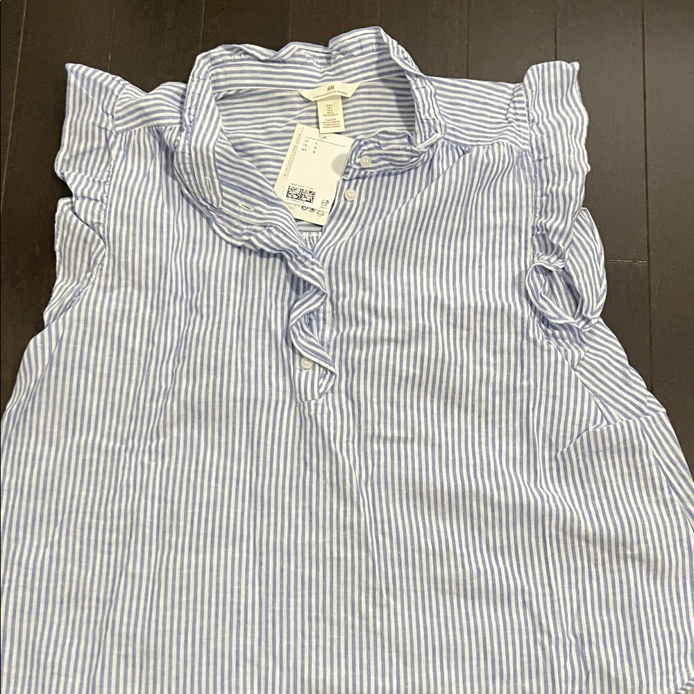 H&M Blue and White Striped Blouse- Brand New With Tags